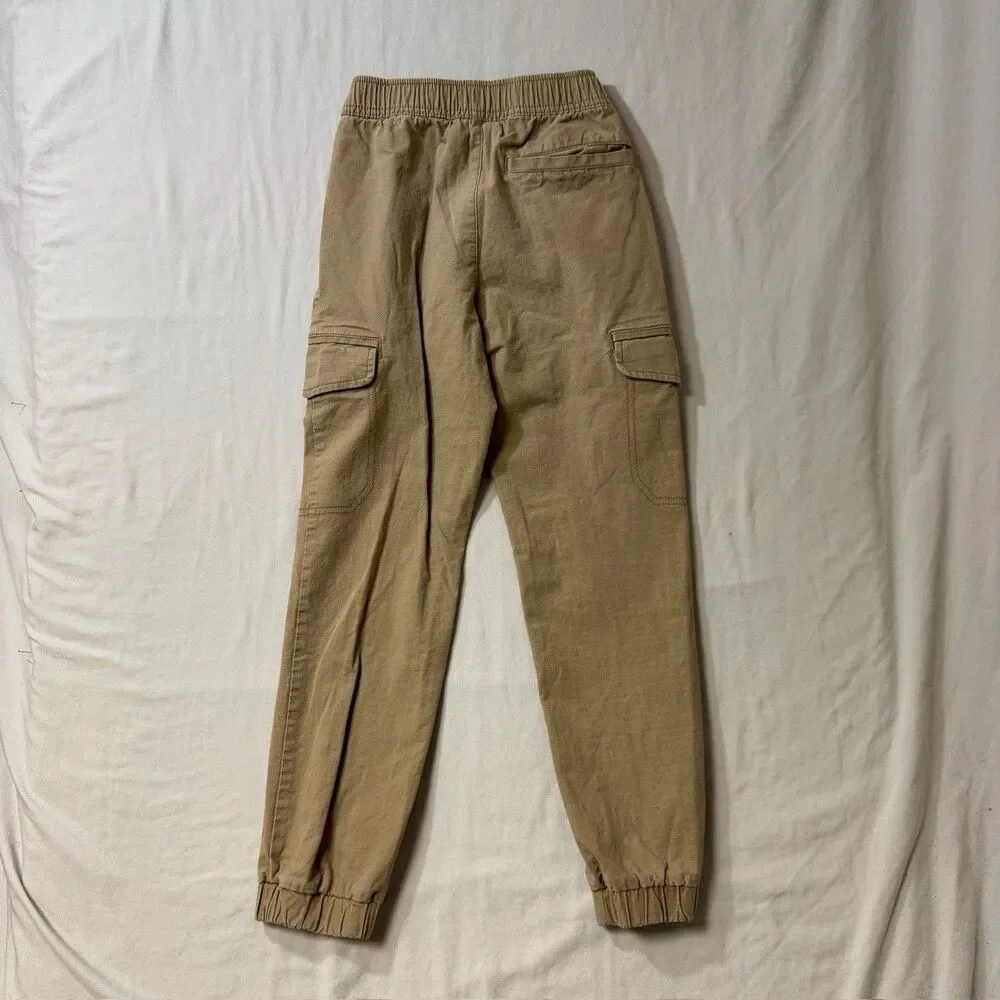 OLD NAVY Tan Khaki Cargo Jogger Pants Boys Medium 8 Tapered Utility Comfortable